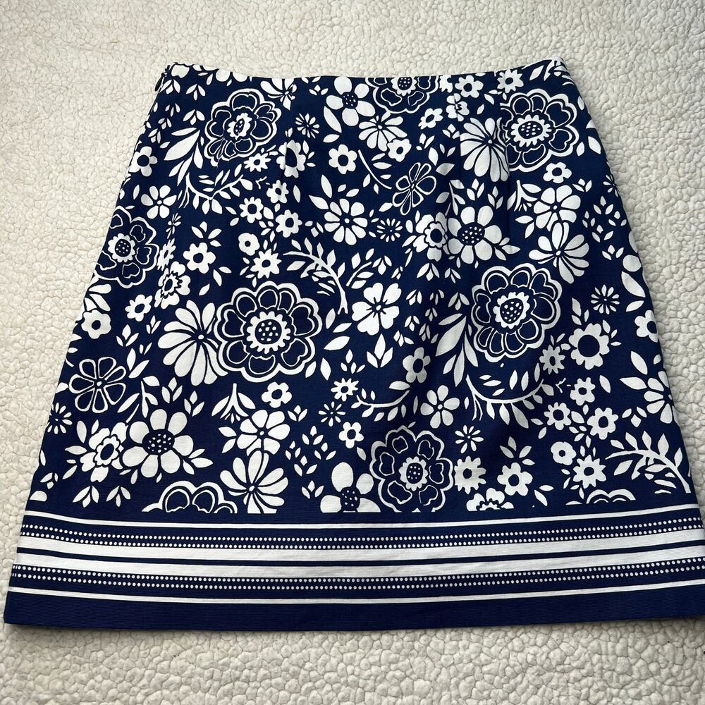 Talbots Blue White Floral Cotton Blend A-line Skirt 2 - Picture 3 of 7